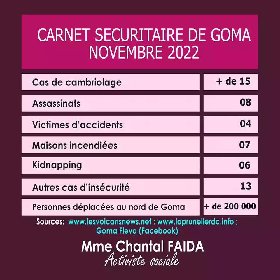 Carnet sécuritaire de Goma Novembre 2022 - Chantal Faida