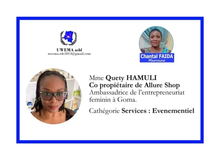 Le parcours de Quety HAMULI en tant que visionnaire chez Allure Shop à Goma